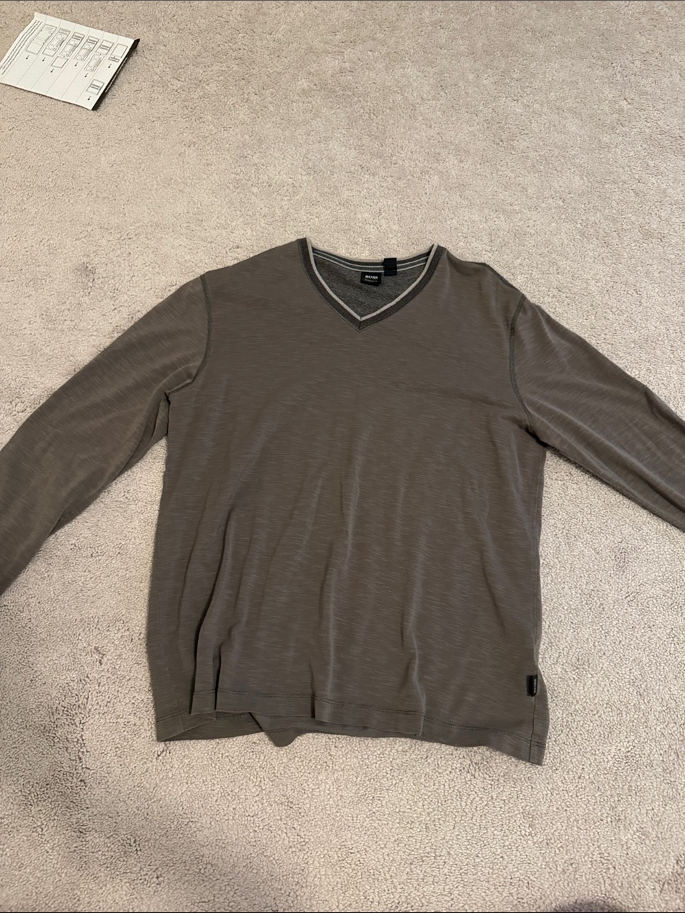 Boss Men's V-Neck Sweater in Taupe Gray